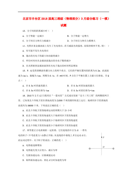 北京市丰台区高三理综(物理部分)3月综合练习(一模)试