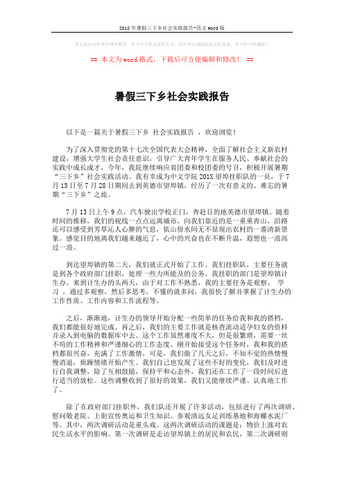 2018年暑假三下乡社会实践报告-范文word版 (2页)