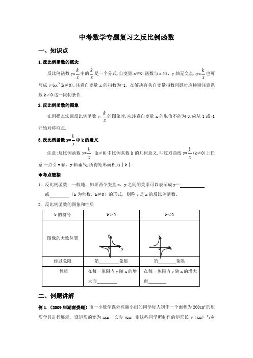 中考数学专题复习反比例函数专题基础知识部分复习