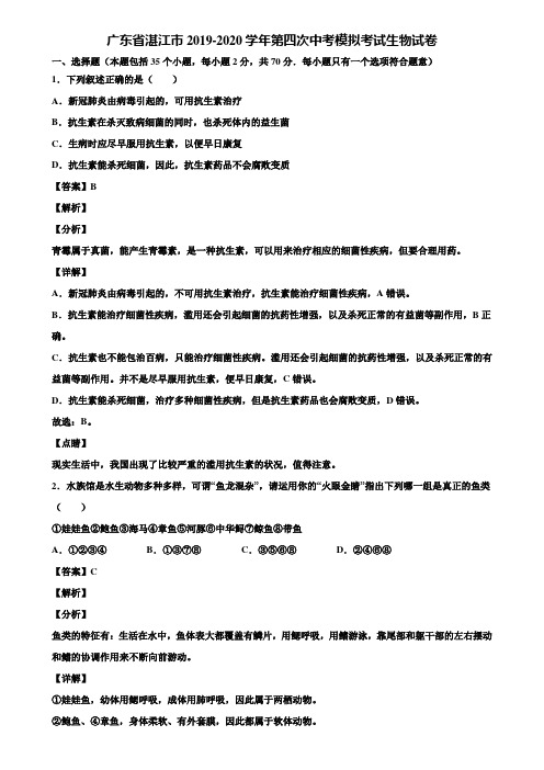 广东省湛江市2019-2020学年第四次中考模拟考试生物试卷含解析