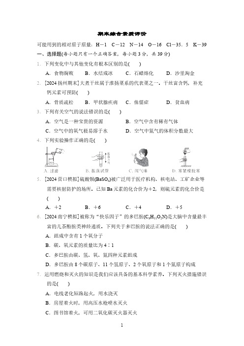 沪教版(2024)化学2024-2025学年度九年级上册期末综合素质评价(含答案)