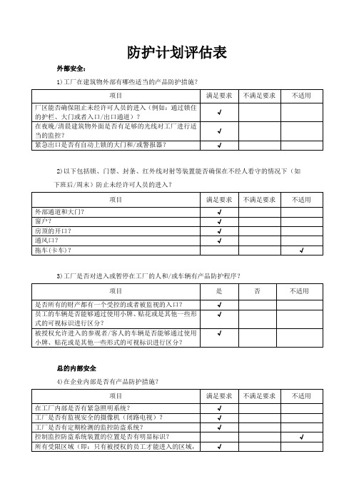 食品安全防护评估表