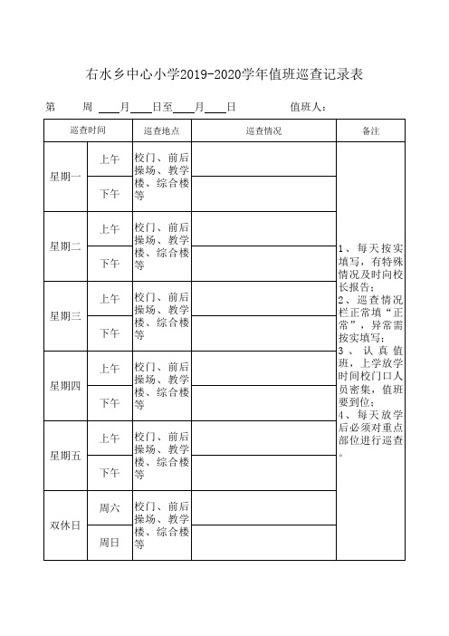 1右水乡中心小学值班巡查记录表