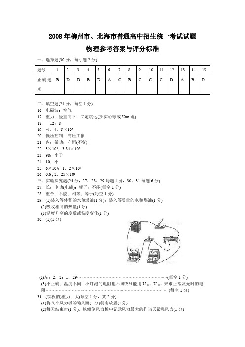 2008年柳州市、北海市普通高中招生统一考试试题