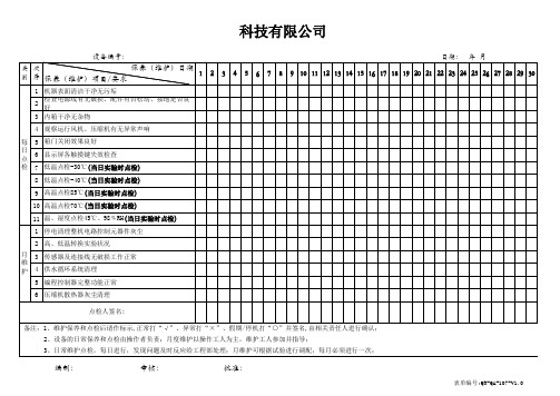 高低温实验箱预防性维护保养记录表