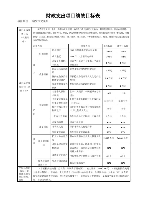 财政支出项目绩效目标表