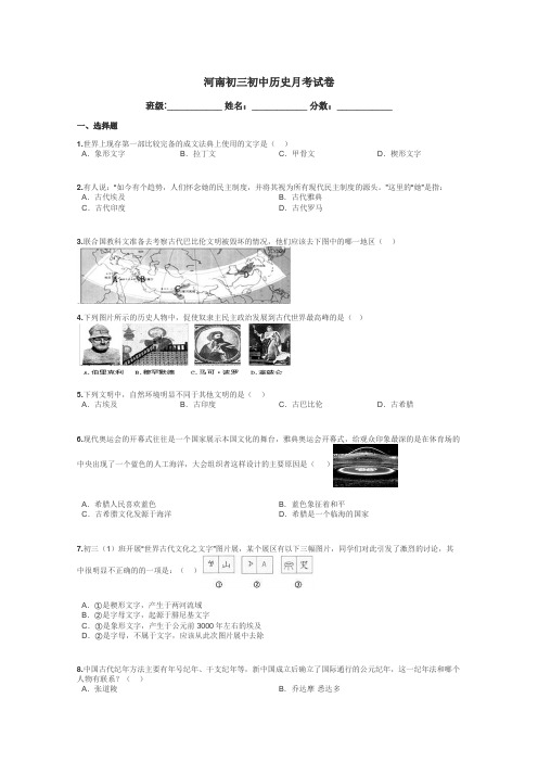 河南初三初中历史月考试卷带答案解析
