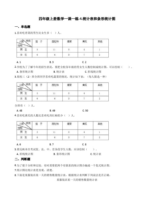 【苏教版】四年级上册数学4.统计表和条形统计图单元试卷_含答案