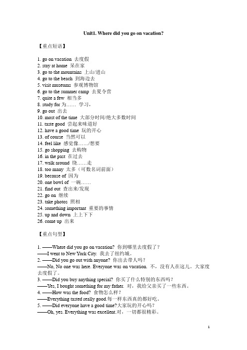 新人教版八年级课本重点单词、短语和句型(unit1--unit5)