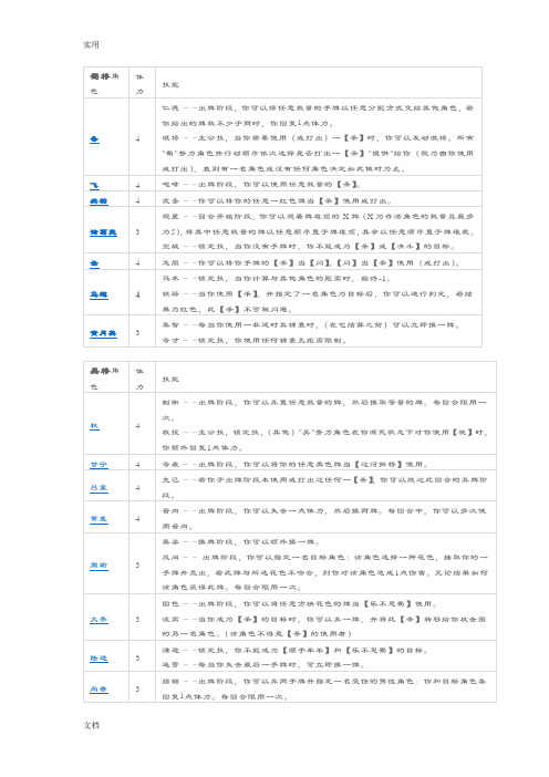 三国杀武将技能表