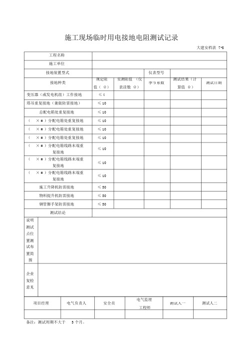 临时用电接地电阻测试记录