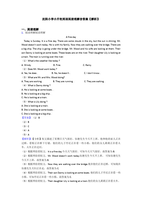 沈阳小学小升初英语阅读理解含答案【解析】 (2)