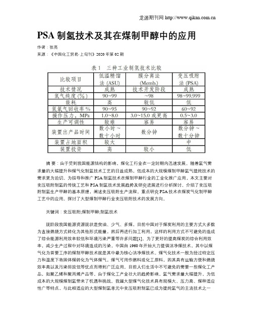 PSA制氢技术及其在煤制甲醇中的应用