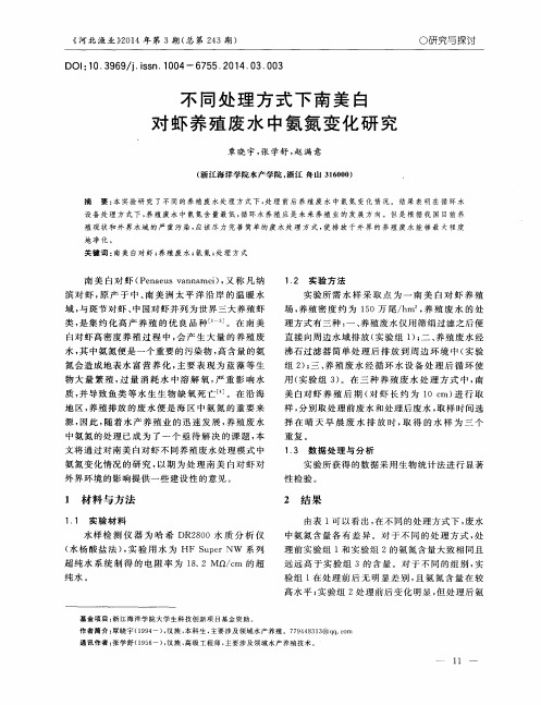 不同处理方式下南美白对虾养殖废水中氨氮变化研究
