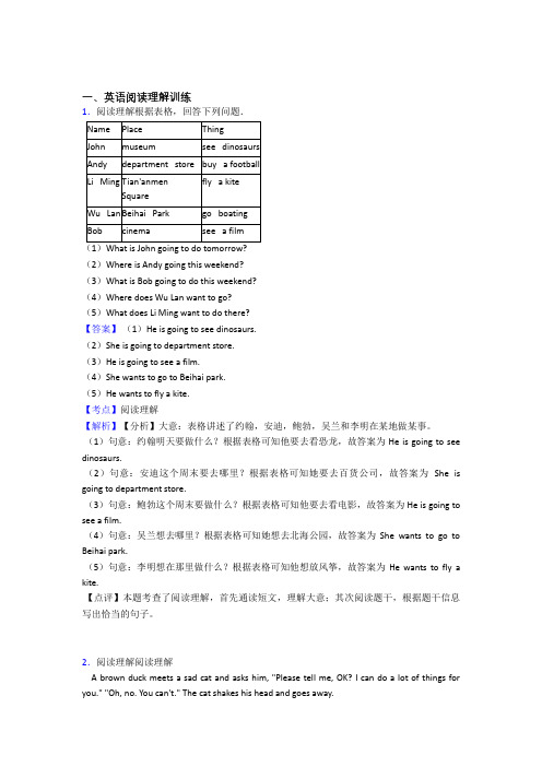 小升初六年级小学英语专题复习 阅读理解(含答案)