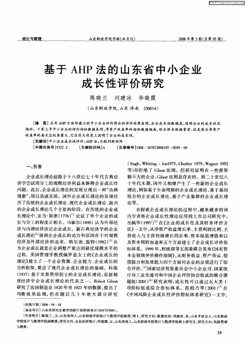 基于AHP法的山东省中小企业成长性评价研究