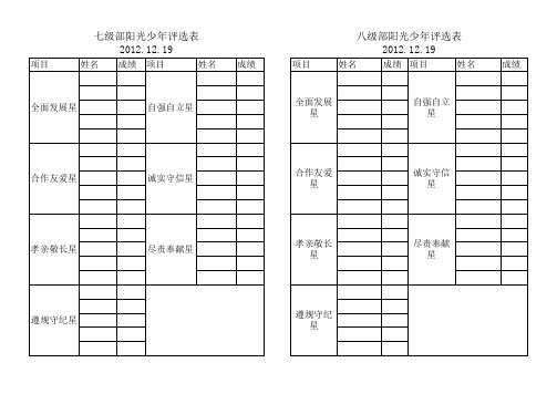 阳光少年评选表