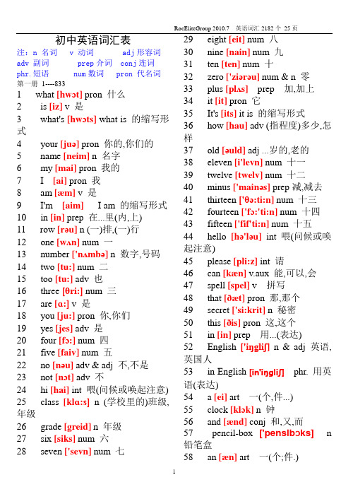 初中英语单词表大全2182个带音标