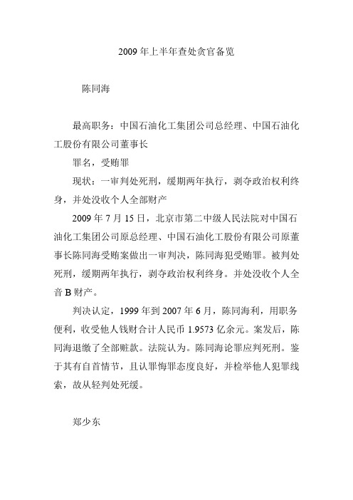 2009年上半年查处贪官备览