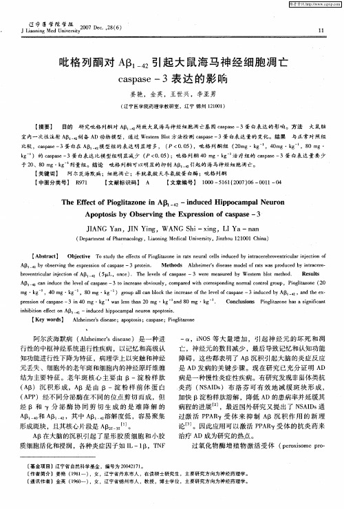吡格列酮对Aβ1-42引起大鼠海马神经细胞凋亡caspase-3表达的影响
