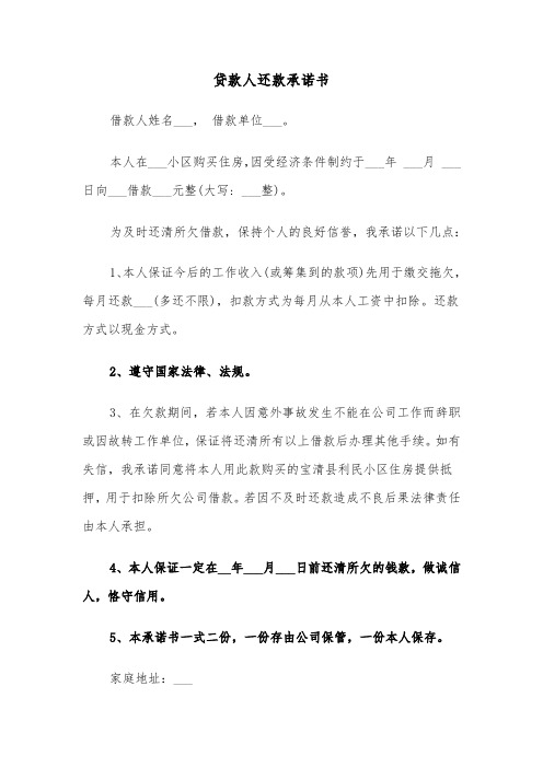 贷款人还款承诺书(八篇)