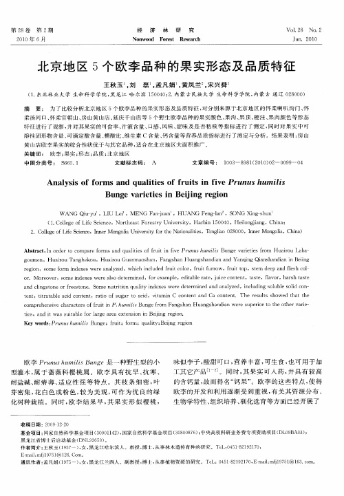 北京地区5个欧李品种的果实形态及品质特征