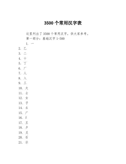 3500个常用汉字表