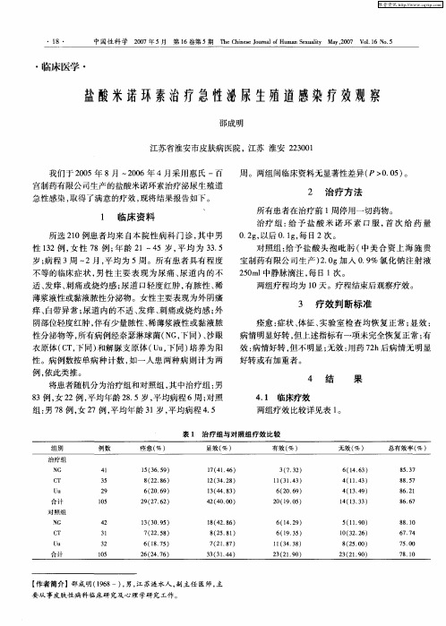 盐酸米诺环素治疗急性泌尿生殖道感染疗效观察