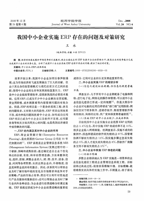 我国中小企业实施ERP存在的问题及对策研究