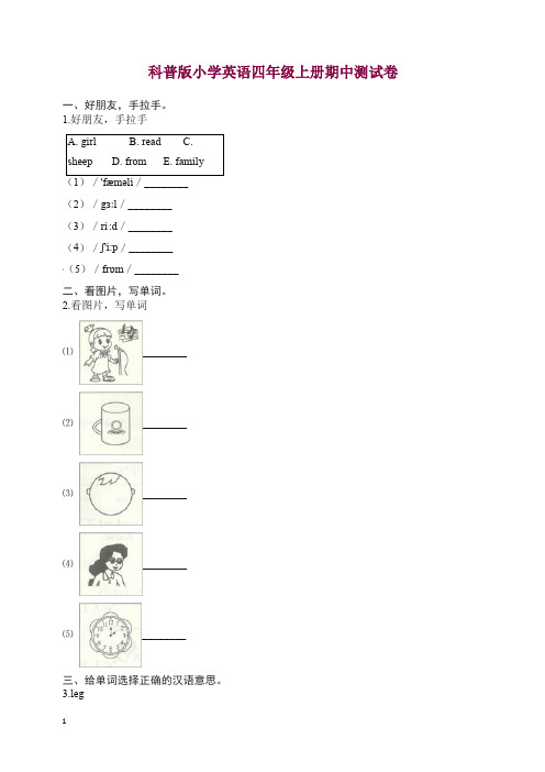 【精选】四年级上册英语试题试卷-期中测试卷 科普版(含解析).docx