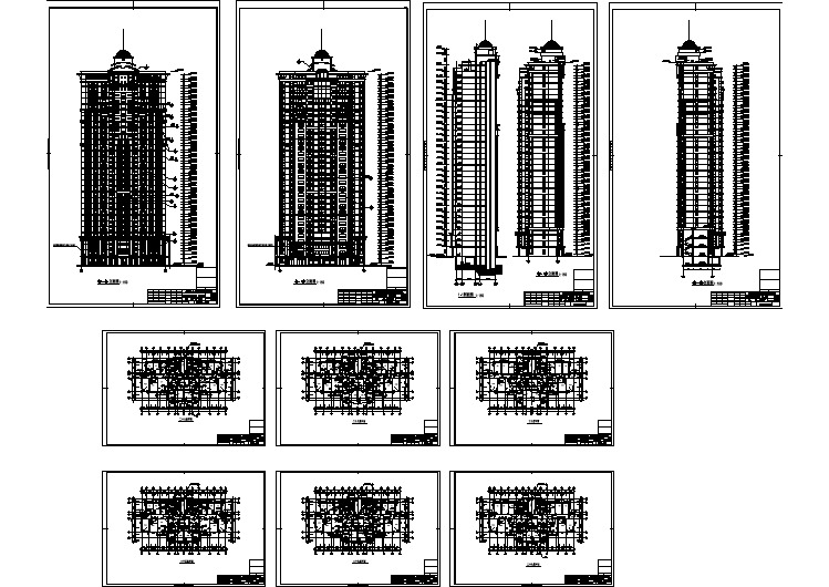 高层住宅四户一梯建筑全套CAD施工图纸