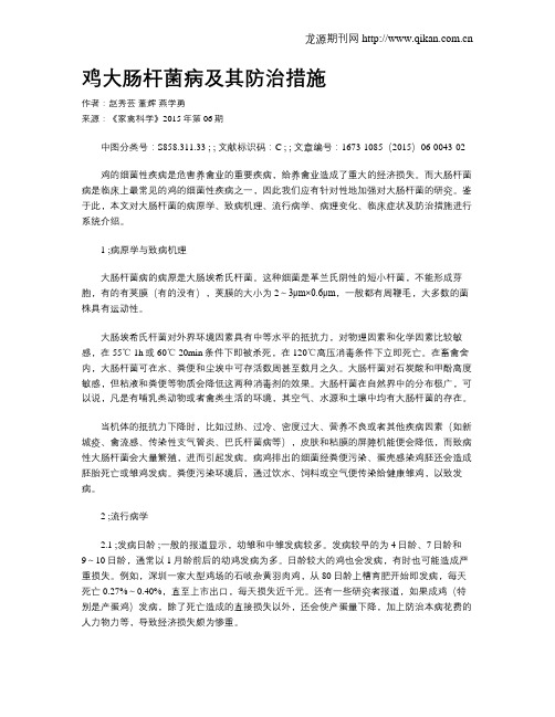 鸡大肠杆菌病及其防治措施