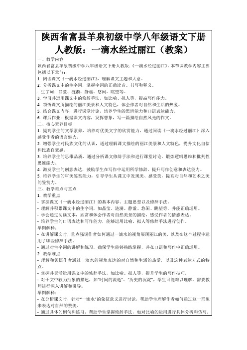 陕西省富县羊泉初级中学八年级语文下册人教版：一滴水经过丽江(教案)