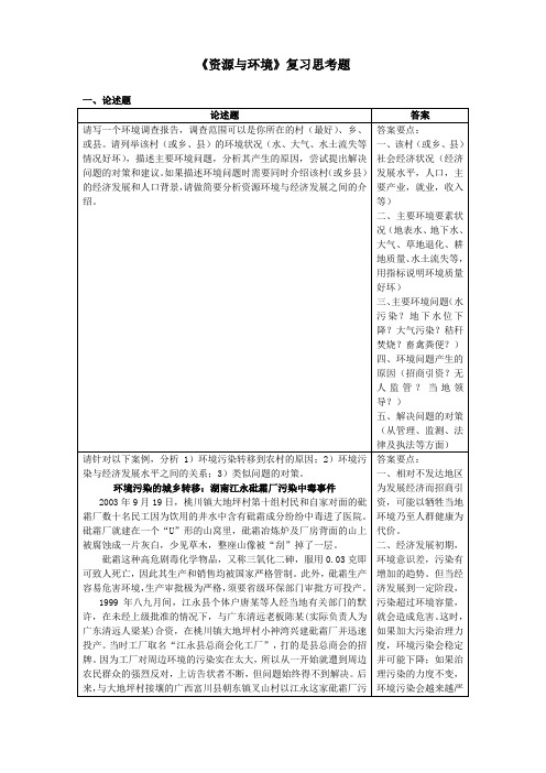 资源与环境复习思考题