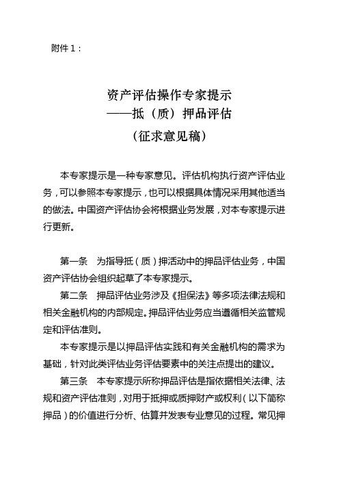 资产评估操作专家提示——抵(质)押品评估概要