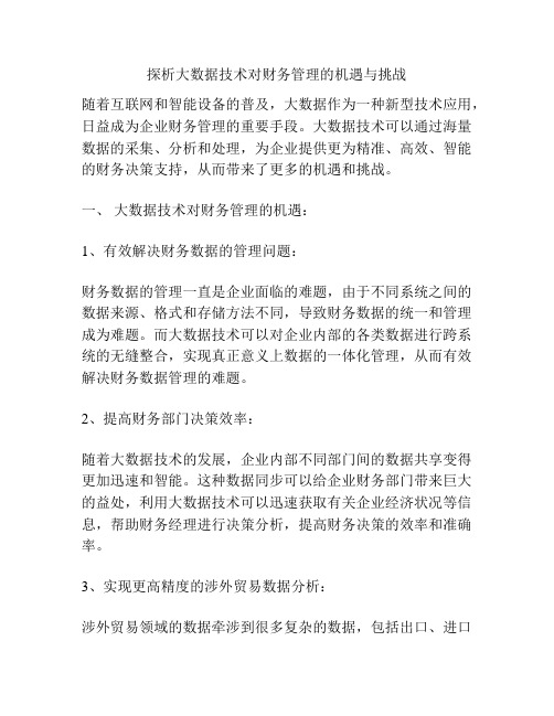 探析大数据技术对财务管理的机遇与挑战