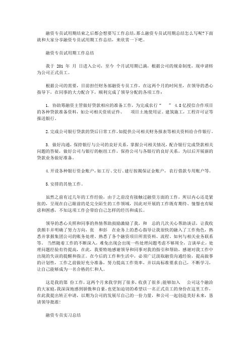 融资专员试用期工作总结