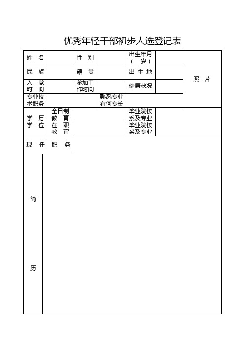 优秀年轻干部初步人选登记表(样表)