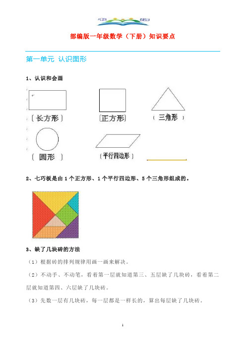 人教版数学一年级下册全册知识要点+奥数思维训练题.doc