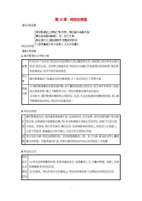 最新人教版九年级历史上册第四单元封建时代的亚洲国家第12课阿拉伯帝国知识点总结