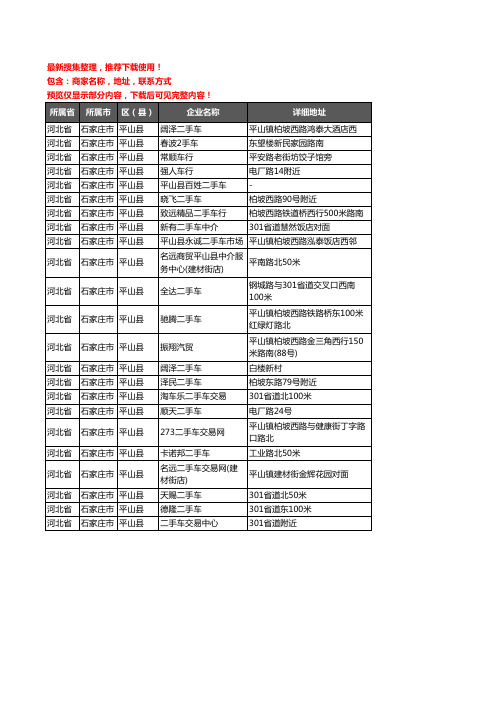 新版河北省石家庄市平山县二手车企业公司商家户名录单联系方式地址大全23家
