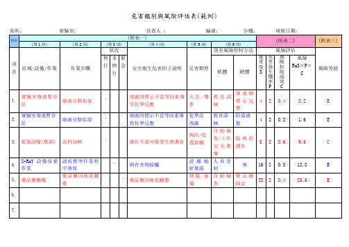 危害鉴别与风险评估表范例