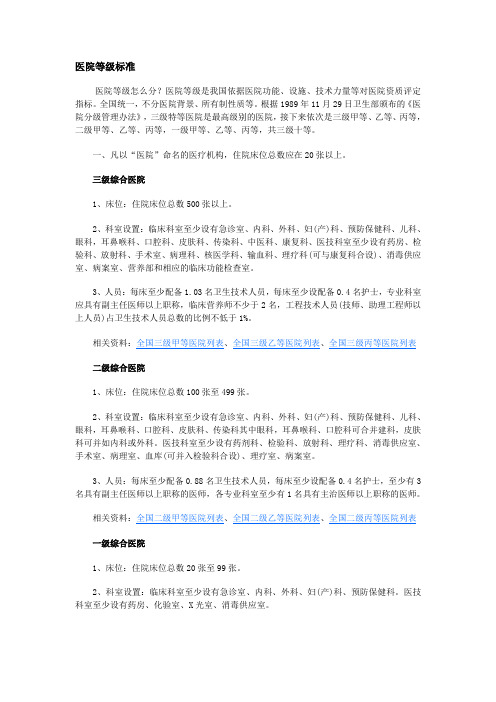 医院等级标准
