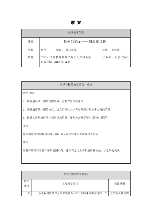 京改版七年级数学 下册 9.3 数据的表示——扇形统计图-教案