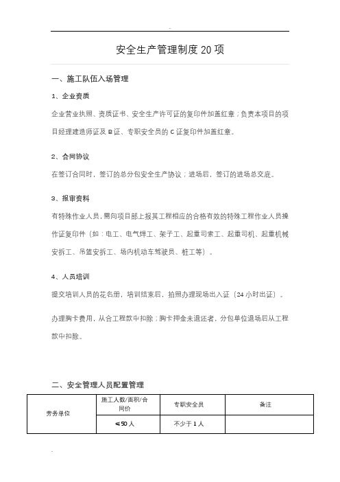 安全生产管理制度20项