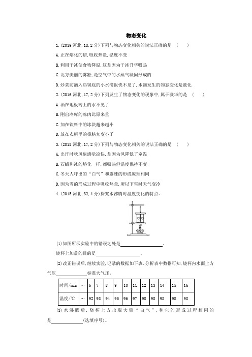 2019-2015中考物理真题汇编：3物态变化(含答案解析)