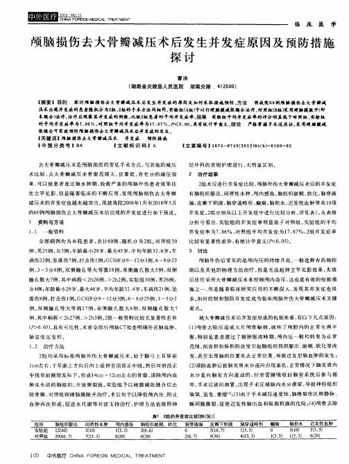 颅脑损伤去大骨瓣减压术后发生并发症原因及预防措施探讨