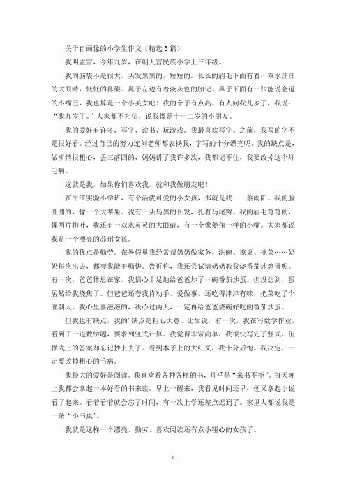 关于自画像的小学生作文(精选3篇最新)