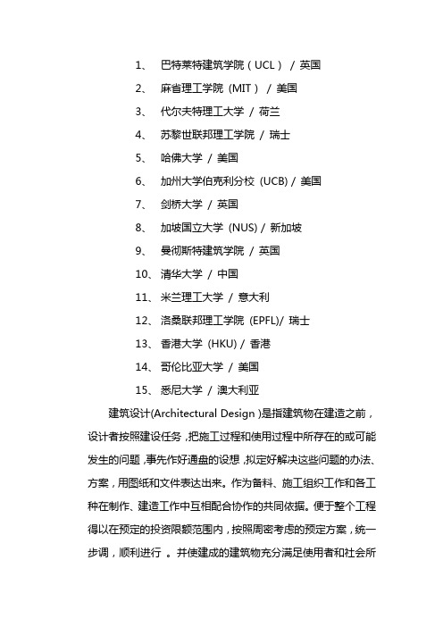 建筑设计全球大学排名
