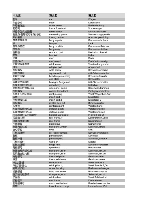 中英德汽车词汇对照表电子教案